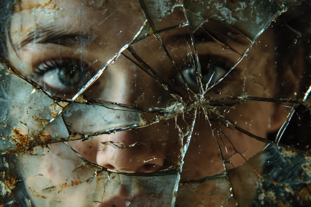 Женщина задумчиво смотрит в окно, в руках чашка чая — метафора тихого наблюдения за своими чувствами